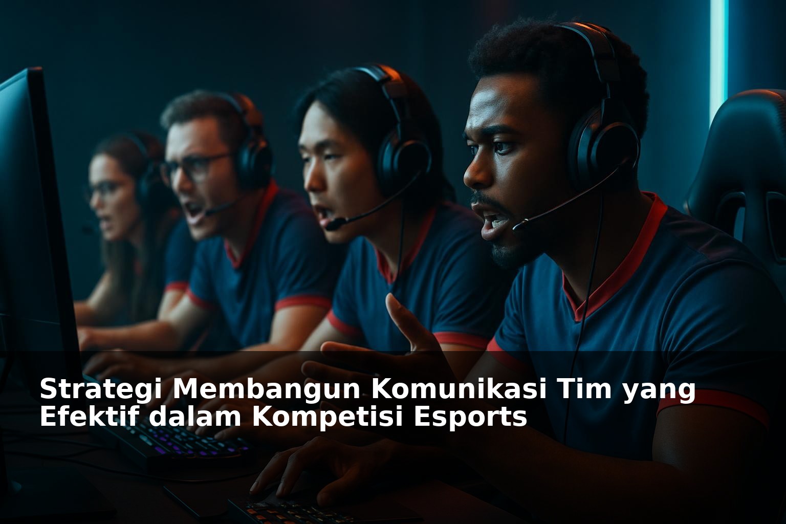 Tim esports sedang berkomunikasi intens dalam kompetisi gaming
