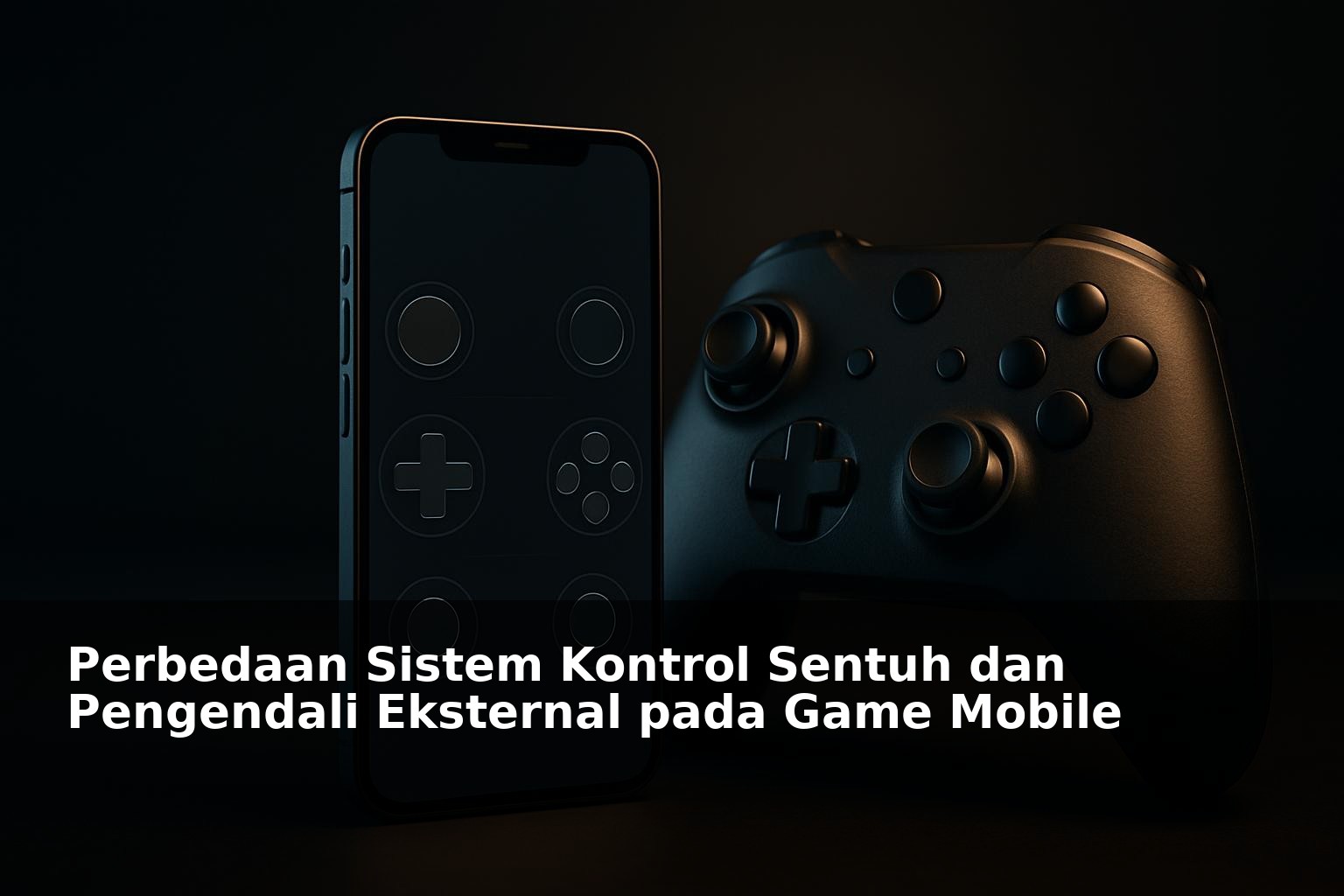 Ilustrasi perbandingan sistem kontrol sentuh dan pengendali eksternal pada game mobile