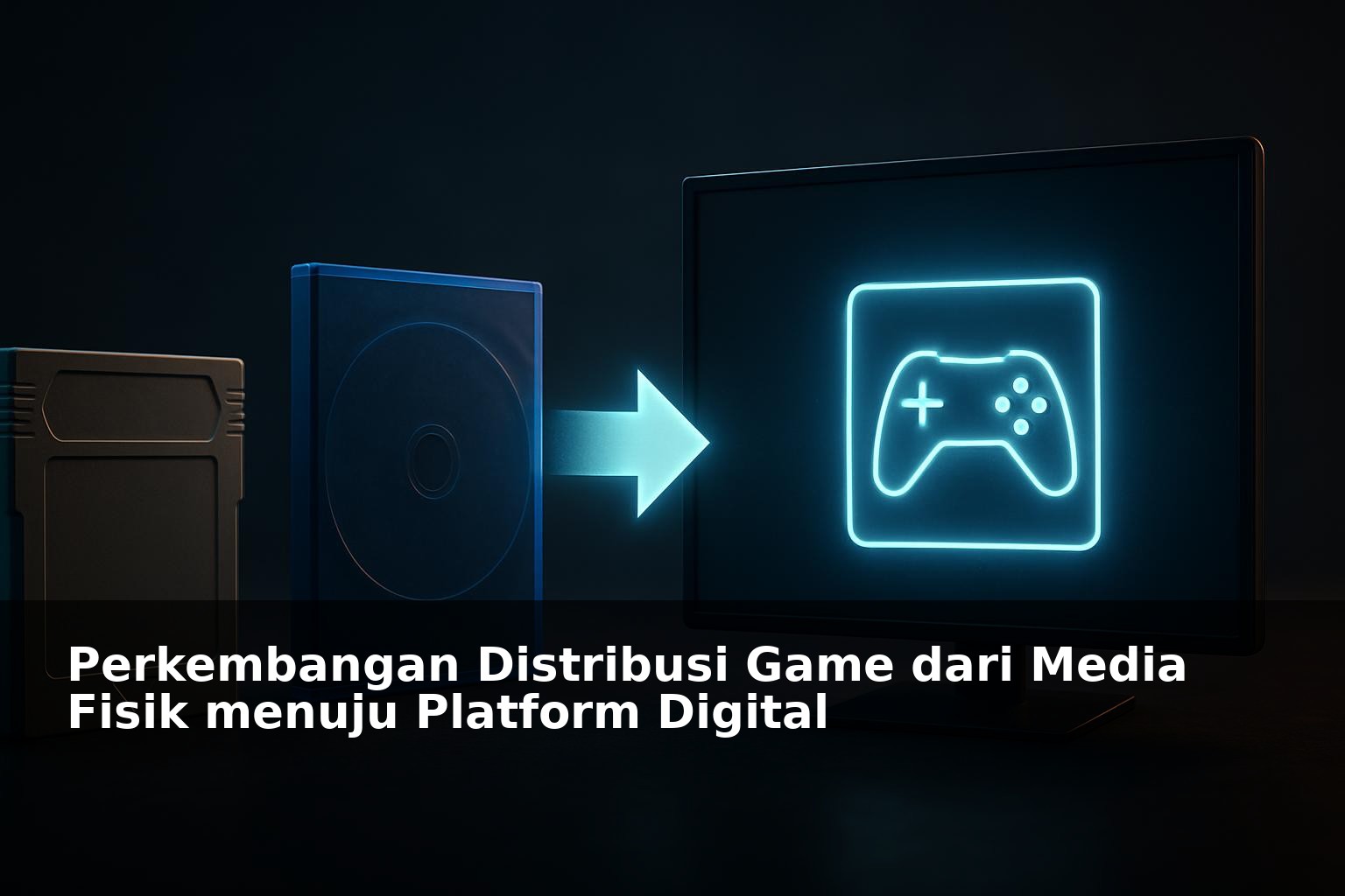 Ilustrasi perkembangan distribusi game dari media fisik menuju platform digital